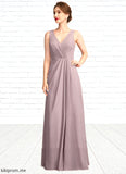 Alexa A-Line V-neck Floor-Length Chiffon Mother of the Bride Dress With Ruffle STF126P0015026