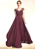 Emilie A-Line V-neck Floor-Length Chiffon Mother of the Bride Dress With Beading Sequins STF126P0015028