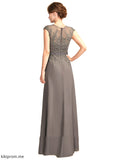 LuLu A-Line V-neck Floor-Length Chiffon Lace Mother of the Bride Dress With Beading Sequins Cascading Ruffles STF126P0015030