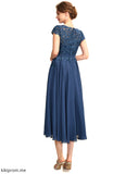 Rebecca A-Line Scoop Neck Tea-Length Chiffon Lace Mother of the Bride Dress STF126P0015032