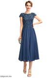 Rebecca A-Line Scoop Neck Tea-Length Chiffon Lace Mother of the Bride Dress STF126P0015032