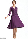 Savanah A-Line V-neck Knee-Length Chiffon Lace Mother of the Bride Dress With Beading Sequins STF126P0015035