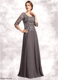 Natalie A-Line Scoop Neck Floor-Length Chiffon Lace Mother of the Bride Dress With Beading Sequins STF126P0015036