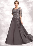Natalie A-Line Scoop Neck Floor-Length Chiffon Lace Mother of the Bride Dress With Beading Sequins STF126P0015036