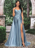 Renata Ball-Gown/Princess V-Neck Sweep Train Satin Prom Dresses STFP0022191