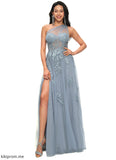 Courtney A-line One Shoulder Floor-Length Tulle Prom Dresses With Appliques Lace Sequins STFP0022200