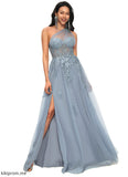 Courtney A-line One Shoulder Floor-Length Tulle Prom Dresses With Appliques Lace Sequins STFP0022200