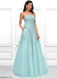 Annabelle Ball-Gown/Princess Straight Floor-Length Tulle Prom Dresses With Appliques Lace Sequins STFP0022206