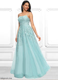Annabelle Ball-Gown/Princess Straight Floor-Length Tulle Prom Dresses With Appliques Lace Sequins STFP0022206