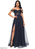 Miley Ball-Gown/Princess Off the Shoulder Floor-Length Tulle Prom Dresses With Appliques Lace Sequins STFP0022221