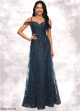 Alondra A-line V-Neck Floor-Length Lace Prom Dresses With Sequins STFP0022222