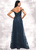 Alondra A-line V-Neck Floor-Length Lace Prom Dresses With Sequins STFP0022222