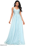 Lia A-line V-Neck Floor-Length Tulle Prom Dresses With Rhinestone Appliques Lace Sequins STFP0022225