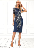 Aria Sheath/Column Scoop Knee-Length Lace Evening Dress STFP0022301