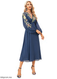 Jo A-line V-Neck Tea-Length Chiffon Lace Evening Dress STFP0022357