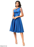 Mackenzie A-line One Shoulder Knee-Length Satin Cocktail Dress With Beading Pleated STFP0022531