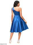 Mackenzie A-line One Shoulder Knee-Length Satin Cocktail Dress With Beading Pleated STFP0022531