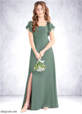 Adalyn A-Line Bow Chiffon Floor-Length Junior Bridesmaid Dress Eucalyptus STFP0022847