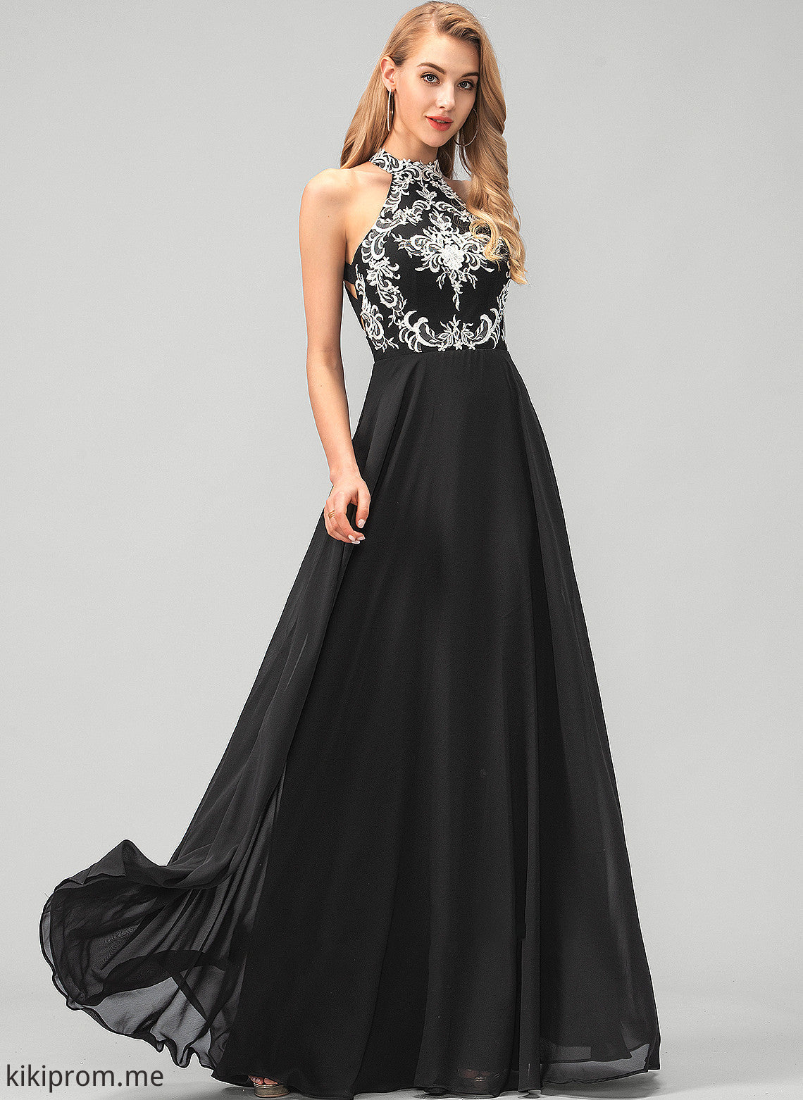 Lace Prom Dresses A-Line Winifred Floor-Length Scoop With Chiffon Neck