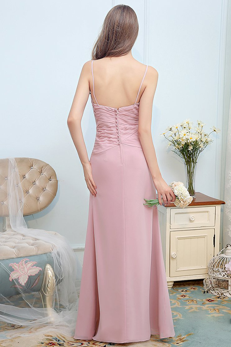 Melody Floor Length Spaghetti Straps Natural Waist Chiffon Sleeveless A-Line/Princess Bridesmaid Dresses