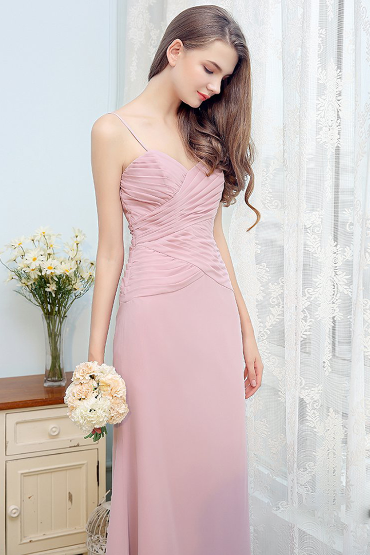 Melody Floor Length Spaghetti Straps Natural Waist Chiffon Sleeveless A-Line/Princess Bridesmaid Dresses