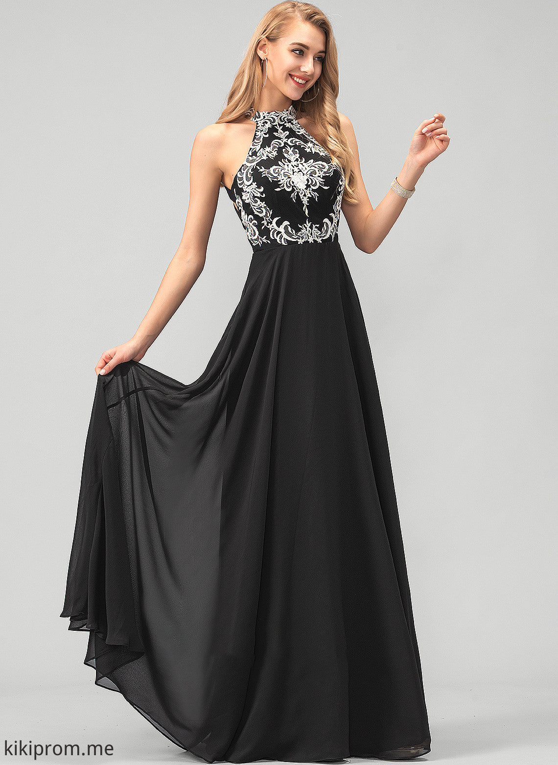 Lace Prom Dresses A-Line Winifred Floor-Length Scoop With Chiffon Neck