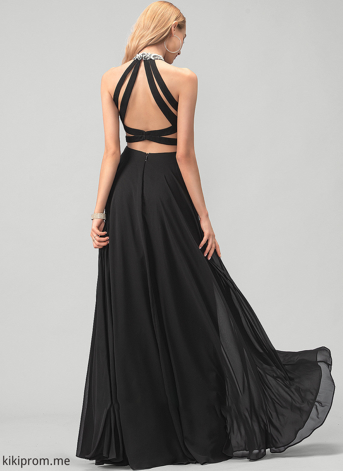 Lace Prom Dresses A-Line Winifred Floor-Length Scoop With Chiffon Neck