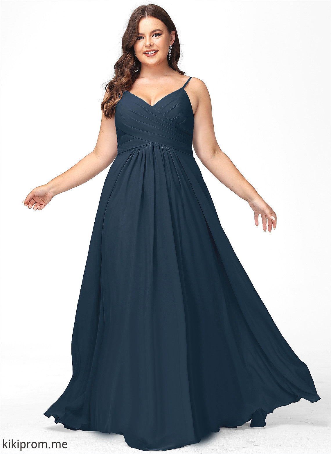 Ashley Floor-Length A-Line V-neck Prom Dresses With Chiffon Pleated