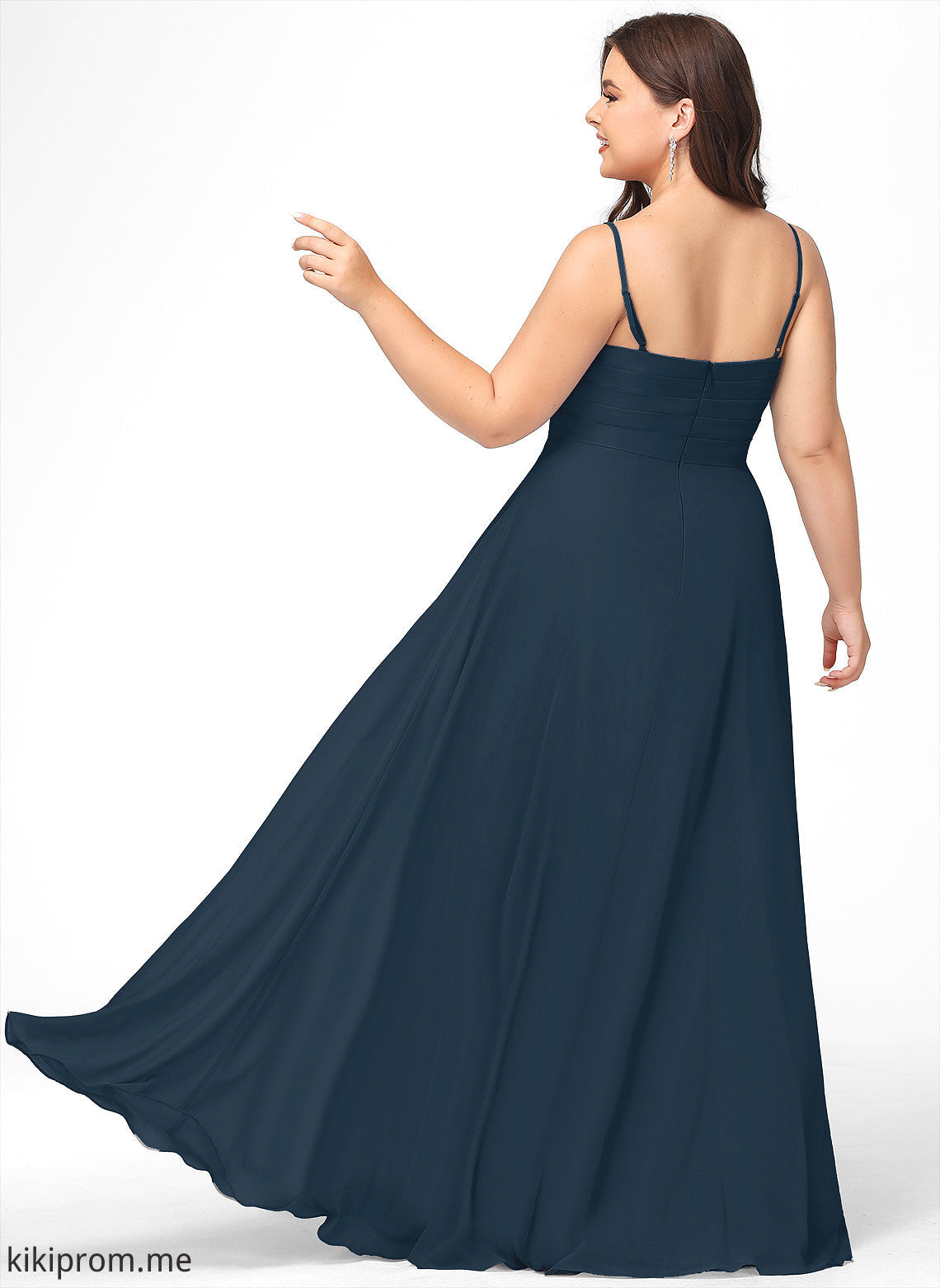 Ashley Floor-Length A-Line V-neck Prom Dresses With Chiffon Pleated