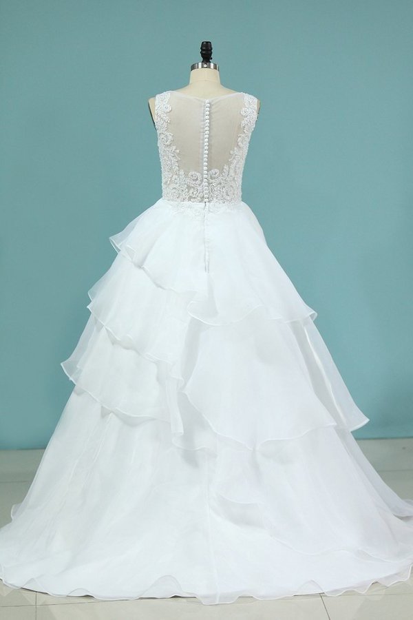 2024 New Arrival Wedding Dresses Straps A Line Organza PML486DS