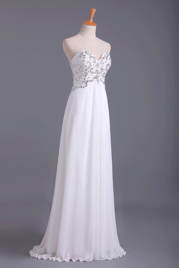 2024 Popular Prom Dresses Sweetheart Chiffon With Beading Floor Length PYNTPS2M