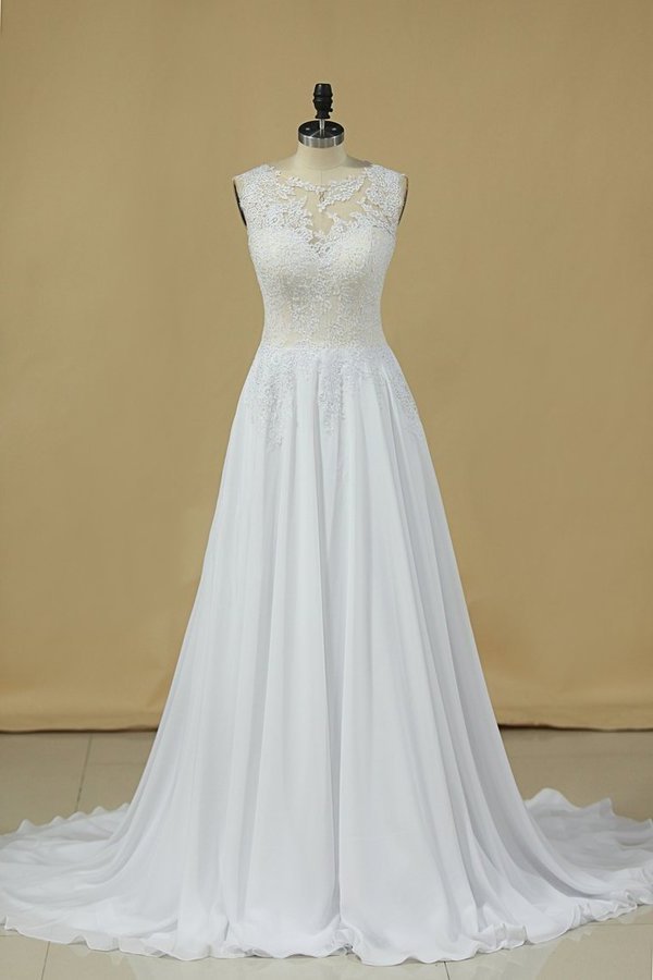 2024 Open Back Scoop Wedding Dresses 30D Chiffon With Applique PPPY61GD