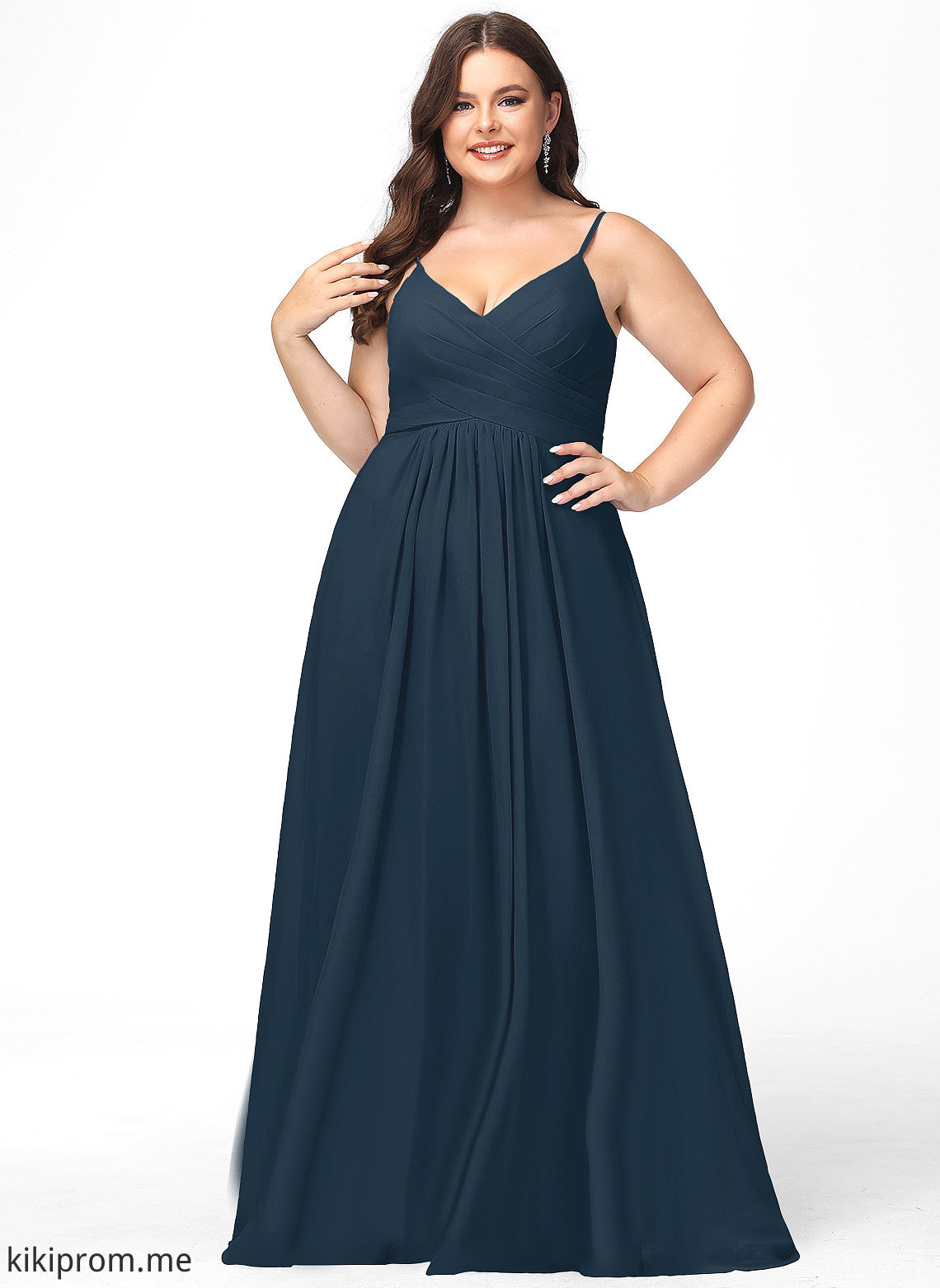 Ashley Floor-Length A-Line V-neck Prom Dresses With Chiffon Pleated