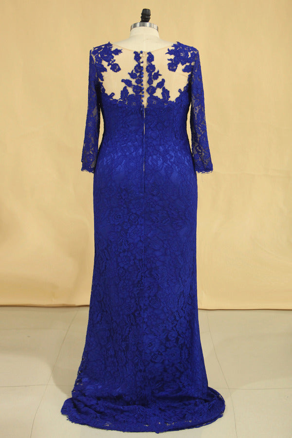 2024 Plus Size Mother Of The Bride Dresses Scoop 3/4 Length Sleeve Lace With Applique Dark Royal PGB7RQ6T