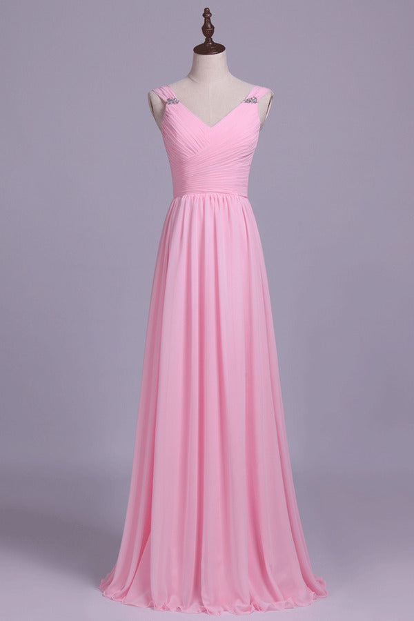 2024 Straps Bridesmaid Dresses A Line Chiffon With Ruffles PF2H8YNJ