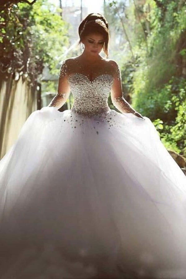 2024 Scoop Wedding Dresses A Line With Beading P44HHFSX