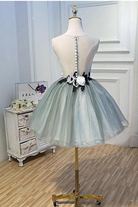 Luxury Waist Flowers See Through Backside Lolita Dress, Short Tulle Homecoming Dresses STF14980