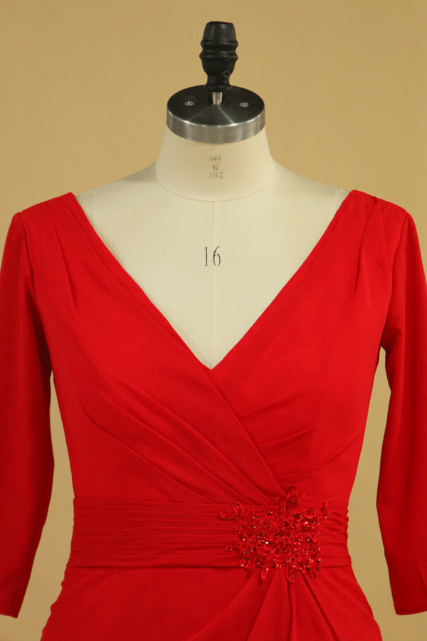 2024 Red Plus Size Mother Of The Bride Dresses V Neck 3/4 Length Sleeve Spandex With P1ZBBAAR