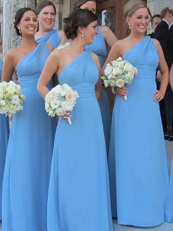 Sheath/Column One-Shoulder Chiffon Sleeveless Floor-Length Bridesmaid Dresses TPP0005153