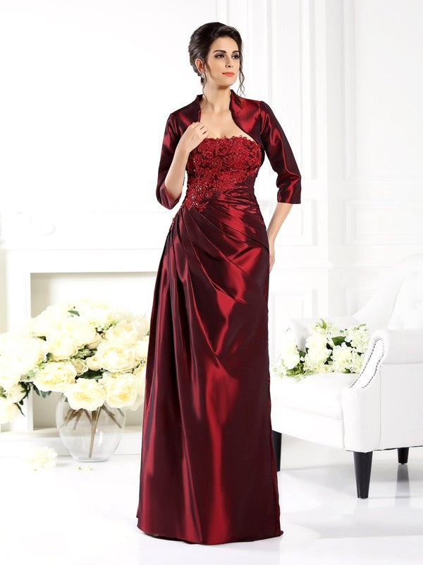 A-Line/Princess Strapless Applique 1/2 Sleeves Long Taffeta Mother of the Bride Dresses TPP0007351