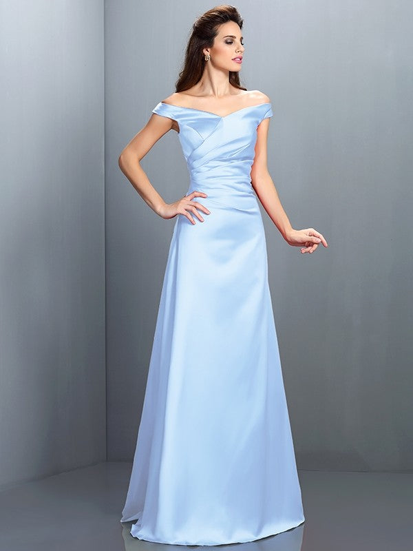 Sheath/Column Off-the-Shoulder Sleeveless Long Satin Bridesmaid Dresses TPP0005332