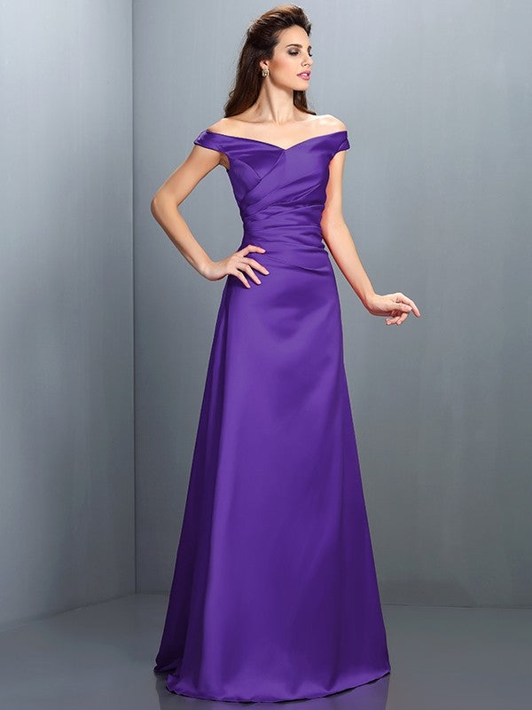 Sheath/Column Off-the-Shoulder Sleeveless Long Satin Bridesmaid Dresses TPP0005332