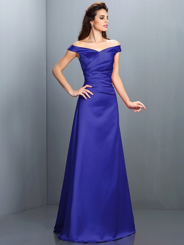 Sheath/Column Off-the-Shoulder Sleeveless Long Satin Bridesmaid Dresses TPP0005332