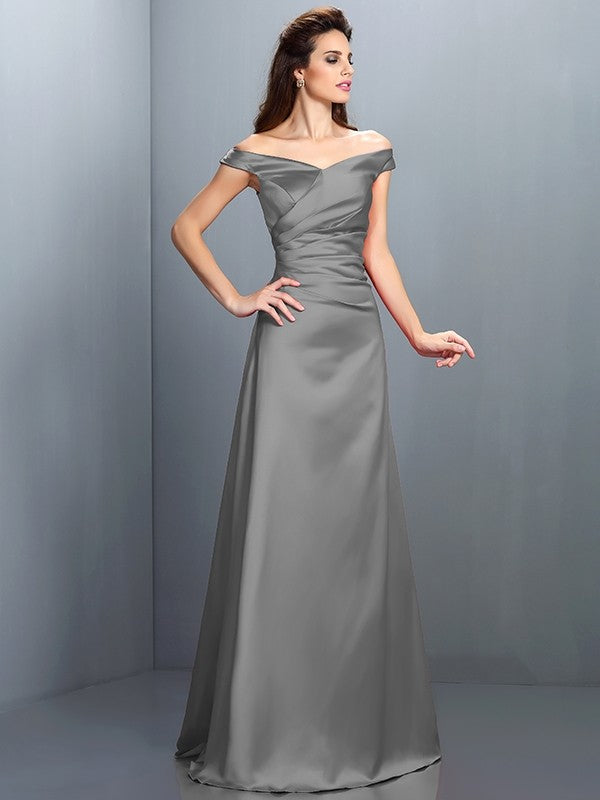 Sheath/Column Off-the-Shoulder Sleeveless Long Satin Bridesmaid Dresses TPP0005332