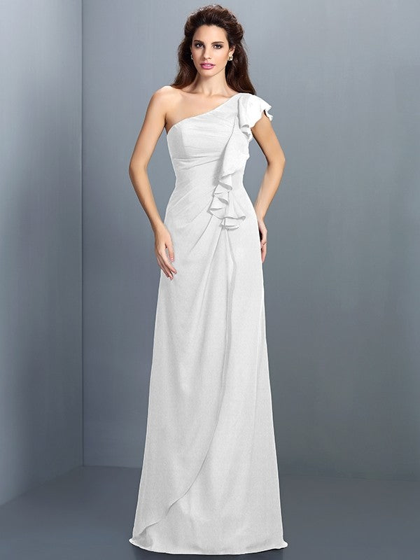 Sheath/Column One-Shoulder Pleats Sleeveless Long Chiffon Bridesmaid Dresses TPP0005351