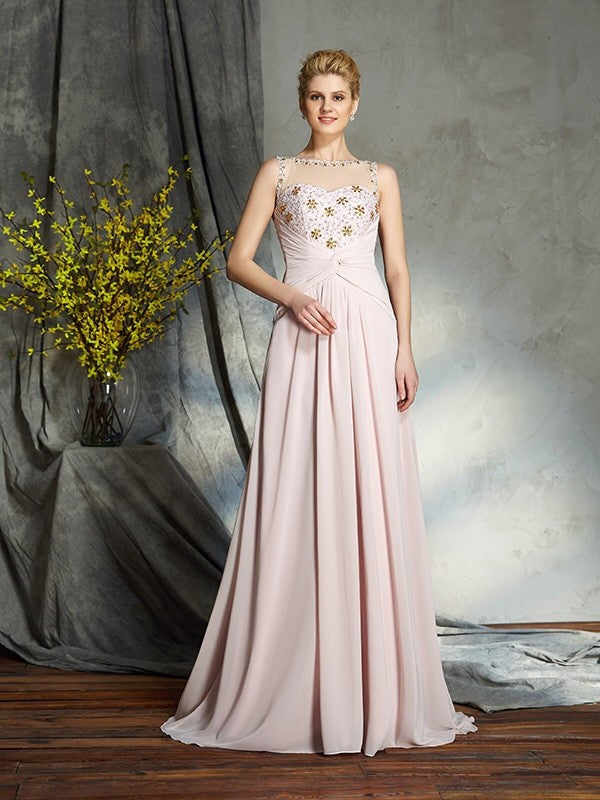 A-Line/Princess Bateau Applique Sleeveless Long Chiffon Mother of the Bride Dresses TPP0007443