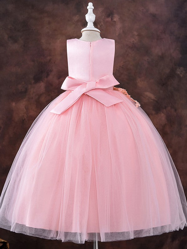 Ball Gown Tulle Applique Scoop Sleeveless Ankle-Length Flower Girl Dresses TPP0007517