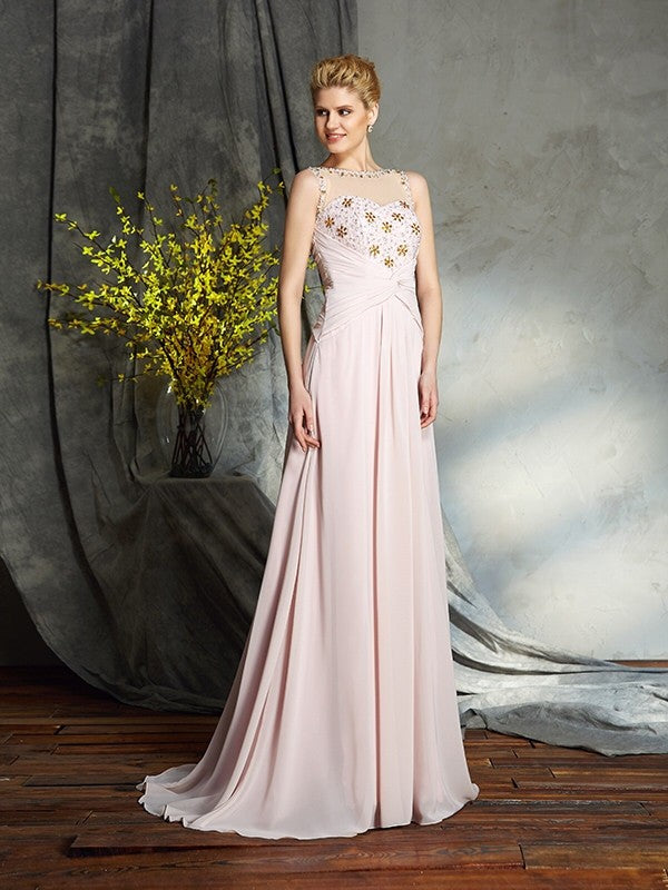 A-Line/Princess Bateau Applique Sleeveless Long Chiffon Mother of the Bride Dresses TPP0007443