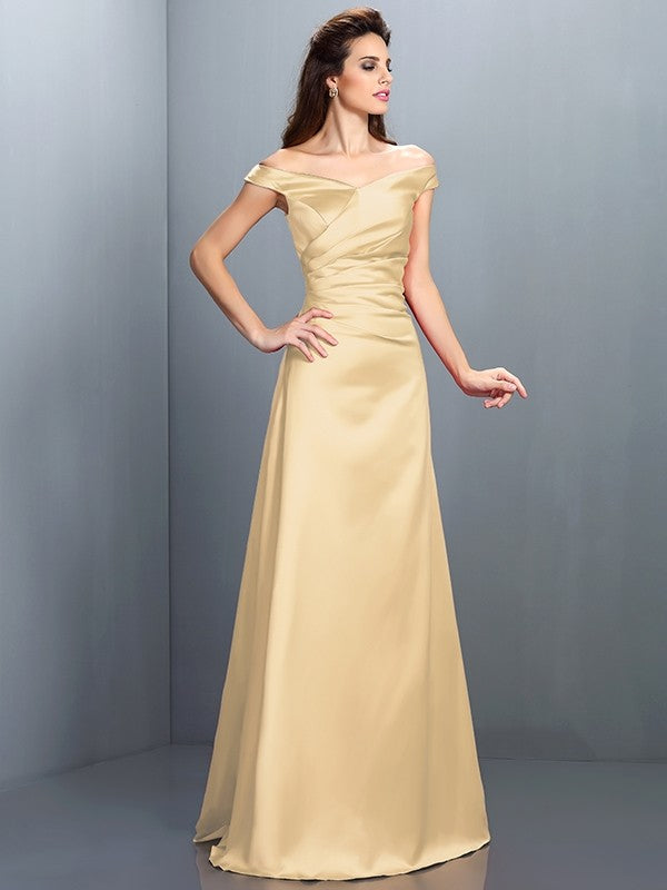 Sheath/Column Off-the-Shoulder Sleeveless Long Satin Bridesmaid Dresses TPP0005332