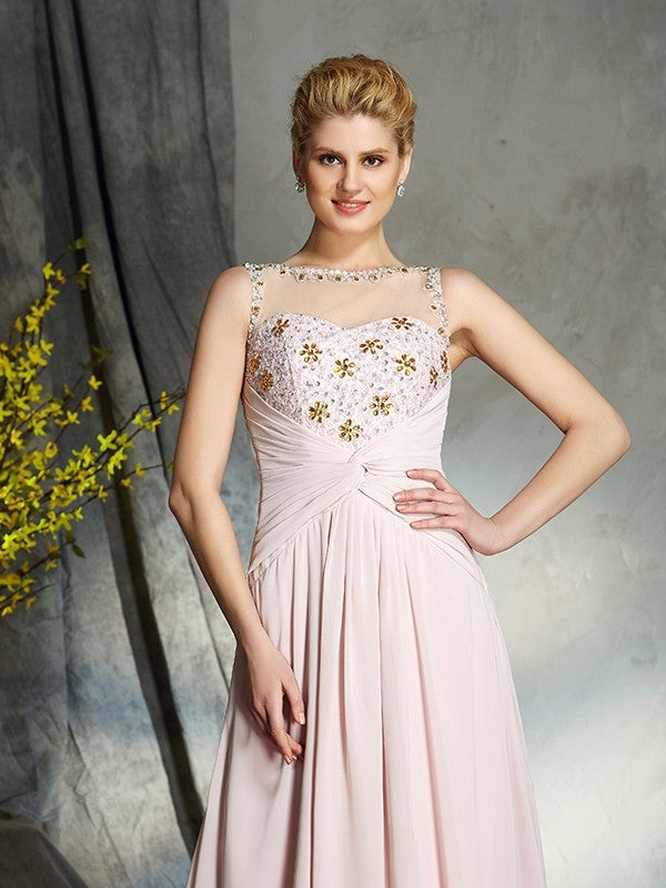 A-Line/Princess Bateau Applique Sleeveless Long Chiffon Mother of the Bride Dresses TPP0007443